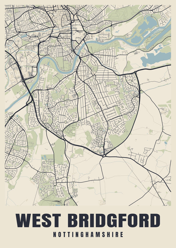 West Bridgford Street Map Poster