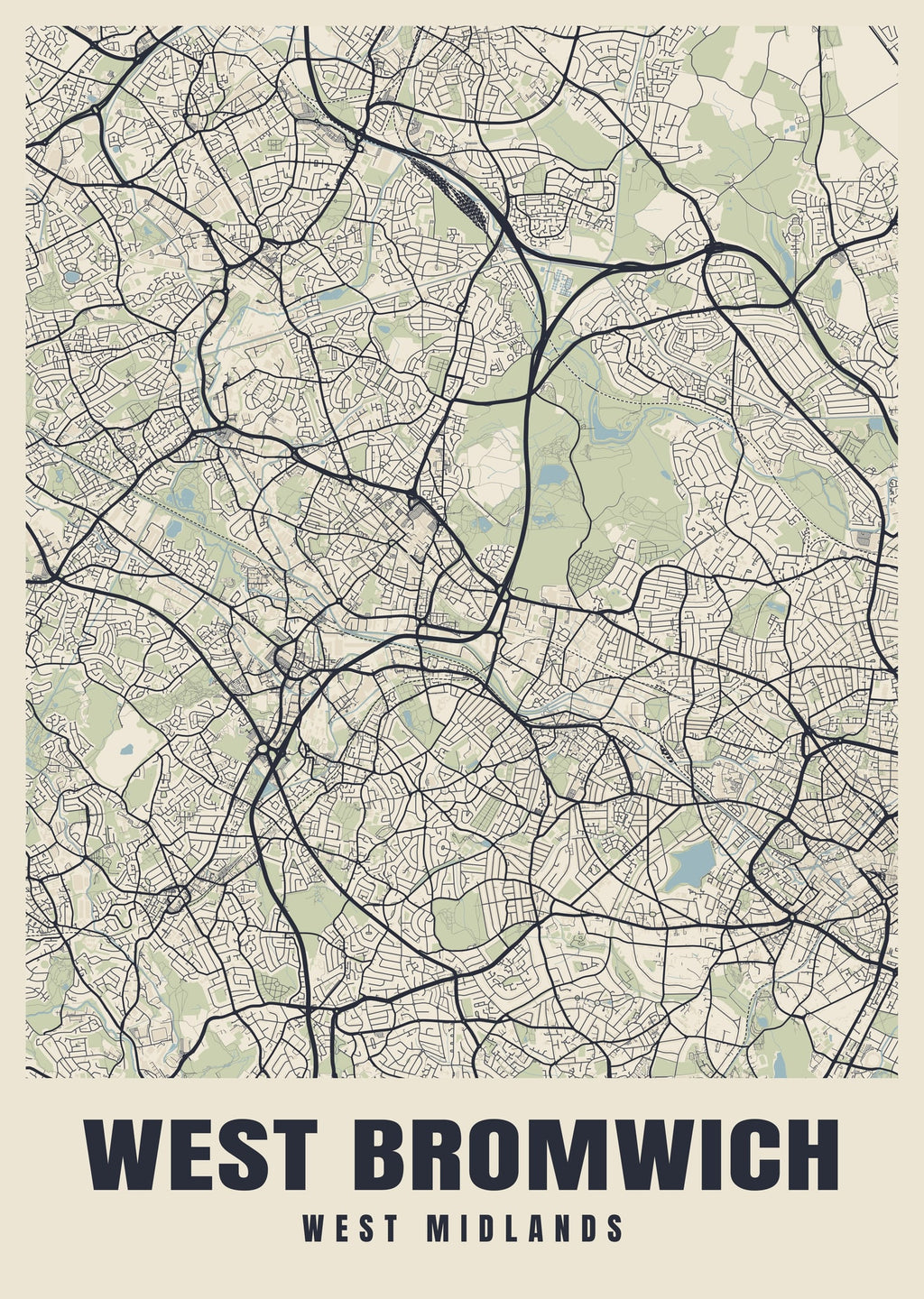 Street map poster of West Bromwich, West Midlands