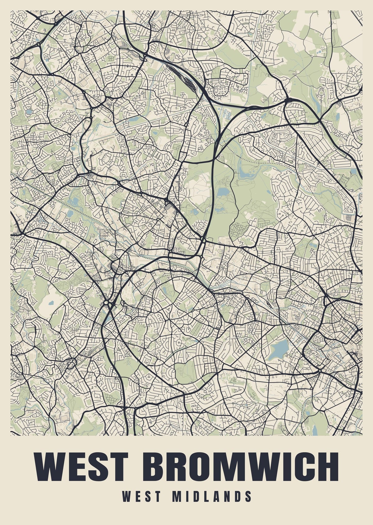 Street map poster of West Bromwich, West Midlands