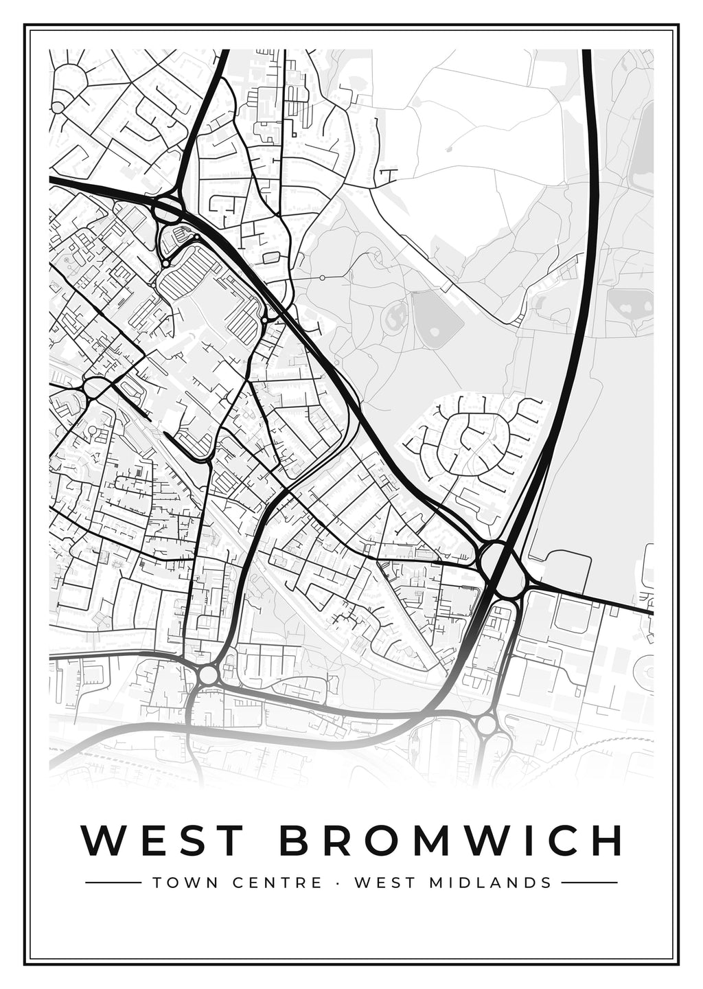 Street map poster of West Bromwich town centre, West Midlands