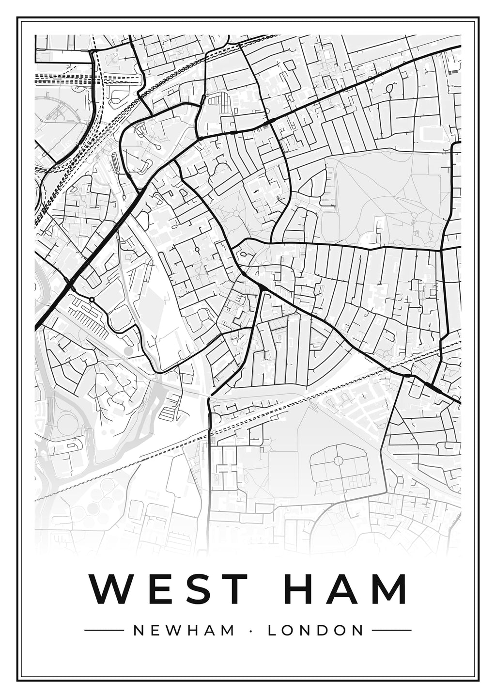 Street map poster of West Ham, Newham, London