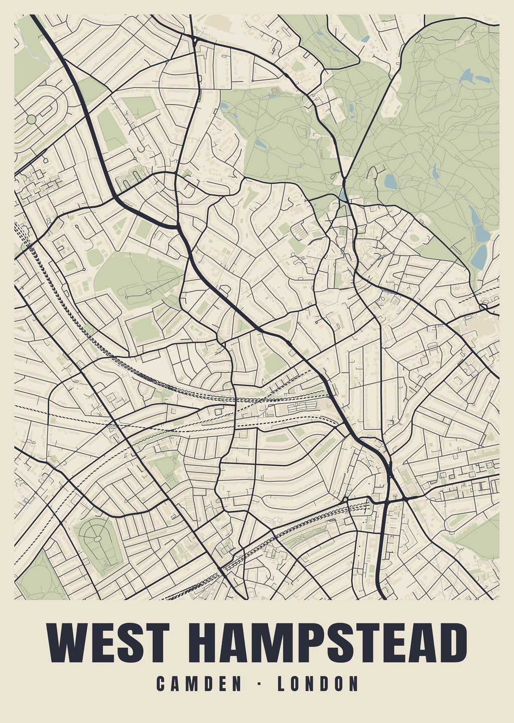 Heritage street map poster of West Hampstead, Camden, London