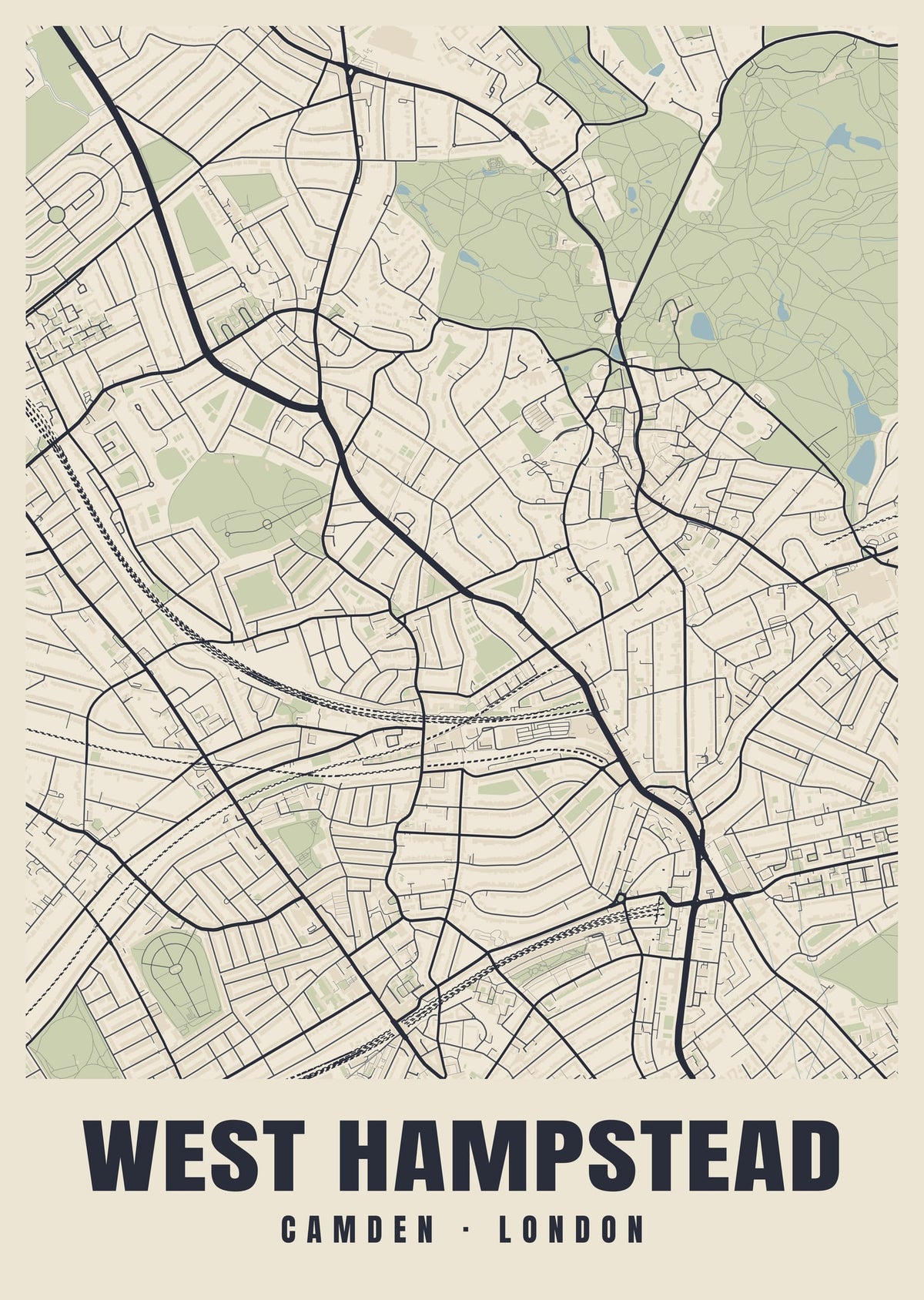 Heritage street map poster of West Hampstead, Camden, London