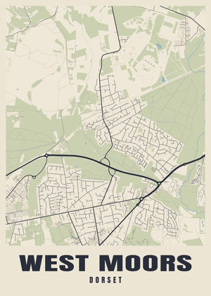 West Moors Street Map Poster