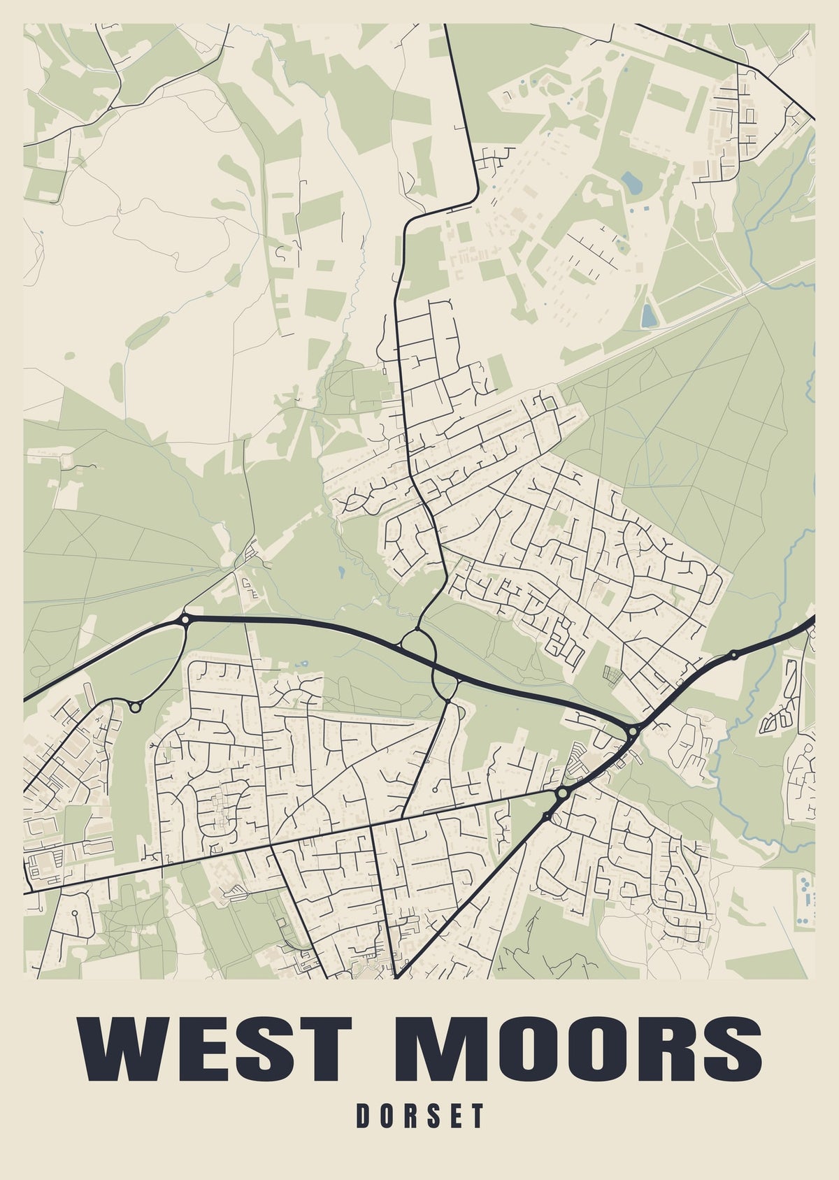 Street map poster of West Moors, Dorset