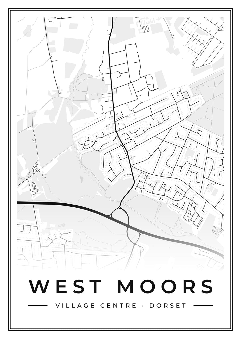 Street map poster of West Moors village centre, Dorset