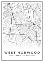 Street map poster of West Norwood, Lambeth, London