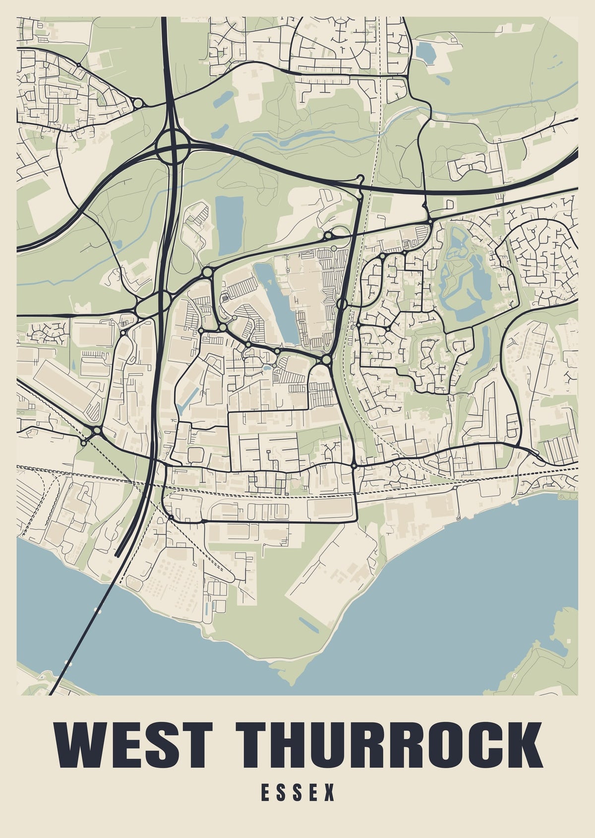 Street map poster of West Thurrock, Essex