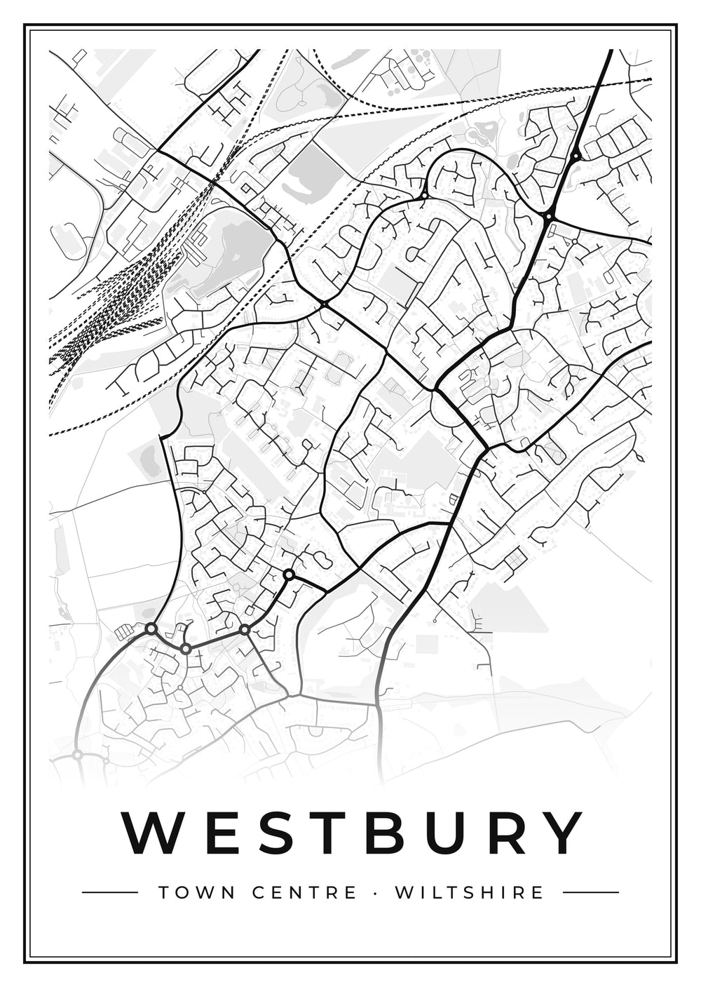 Westbury Town Centre Street Map Poster