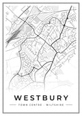 Street map poster of Westbury town centre, Wiltshire