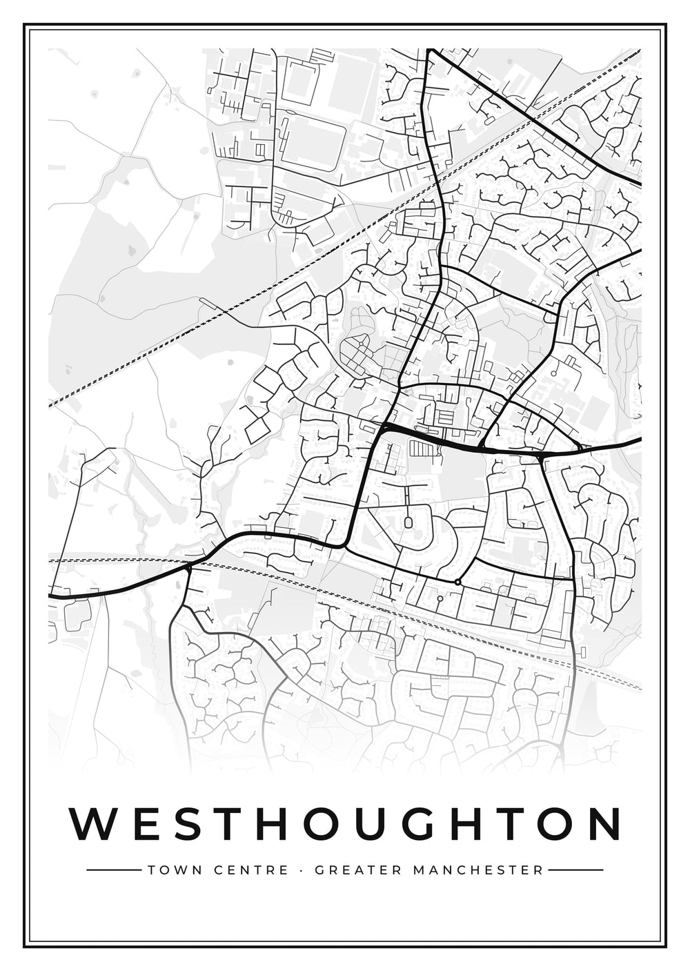 Westhoughton Town Centre Street Map Poster