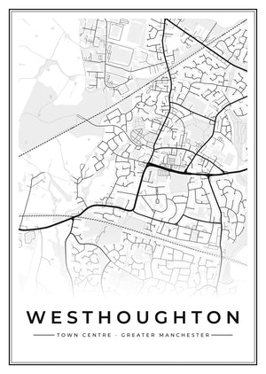 Westhoughton Town Centre Street Map Poster