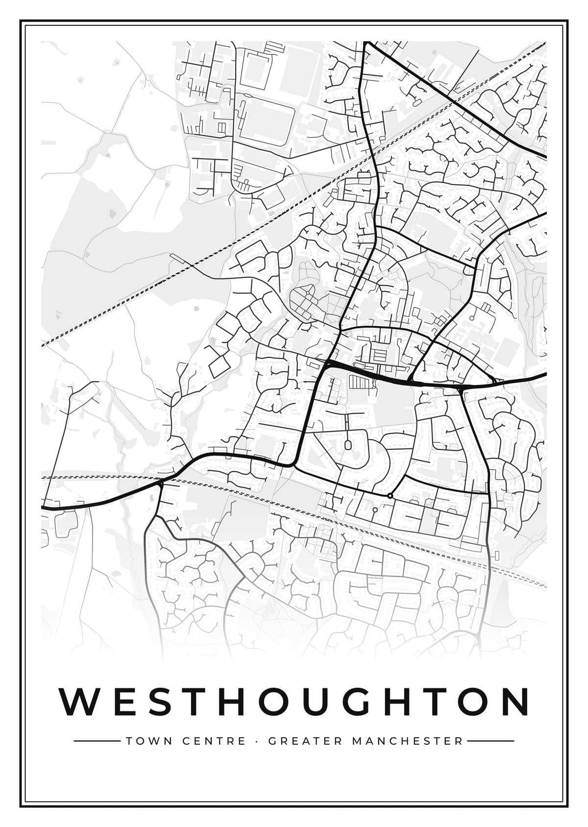 Street map poster of Westhoughton town centre, Greater Manchester
