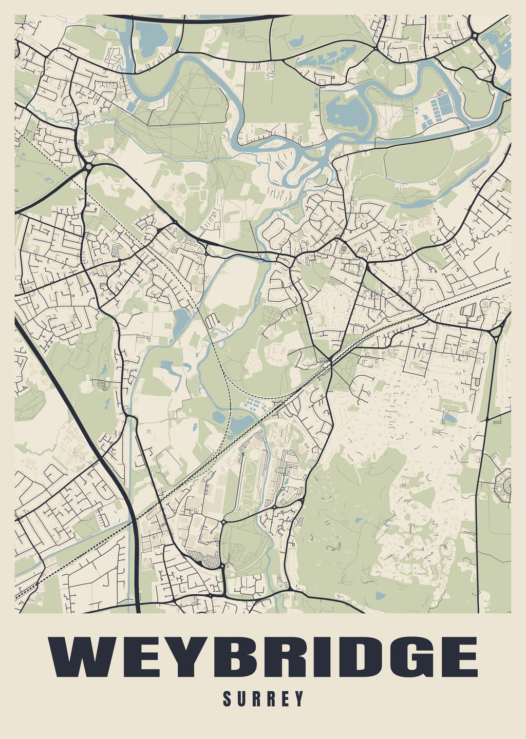 Street map poster of Weybridge, Surrey