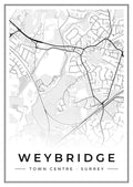 Street map poster of Weybridge town centre, Surrey