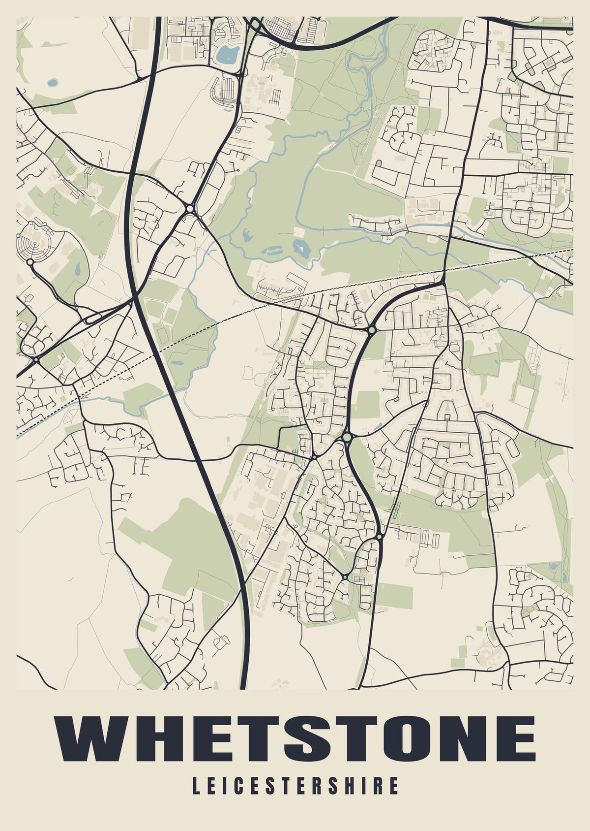 Street map poster of Whetstone, Leicestershire