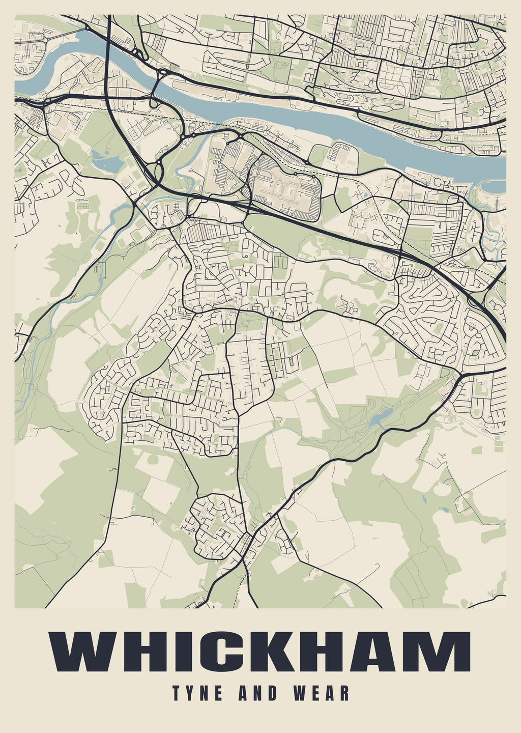 Street map poster of Whickham, Tyne and Wear