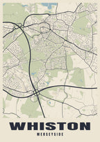 Street map poster of Whiston, Merseyside