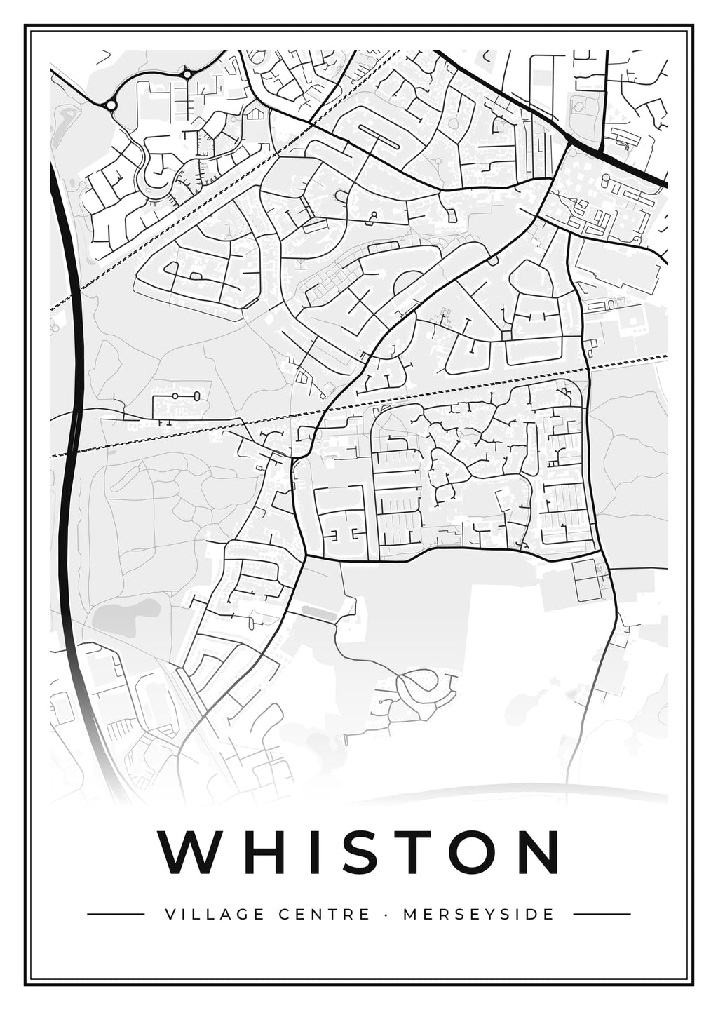 Street map poster of Whiston village centre, Merseyside
