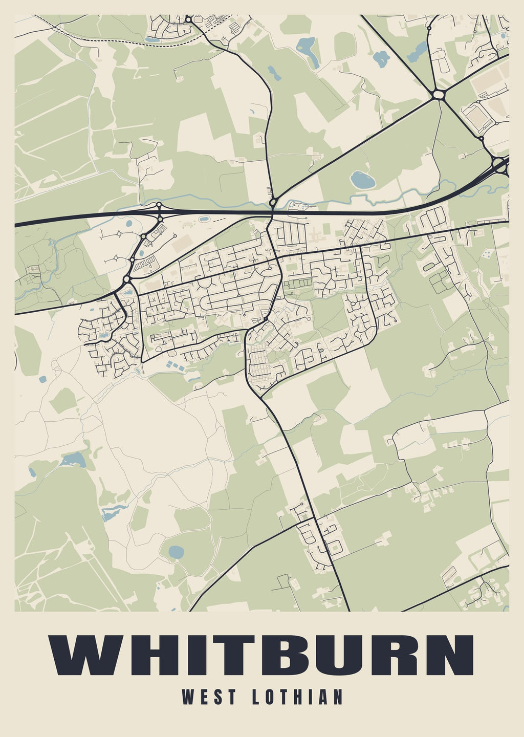 Street map poster of Whitburn, West Lothian