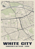 Heritage street map poster of White City, Hammersmith and Fulham, London