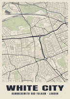 Heritage street map poster of White City, Hammersmith and Fulham, London