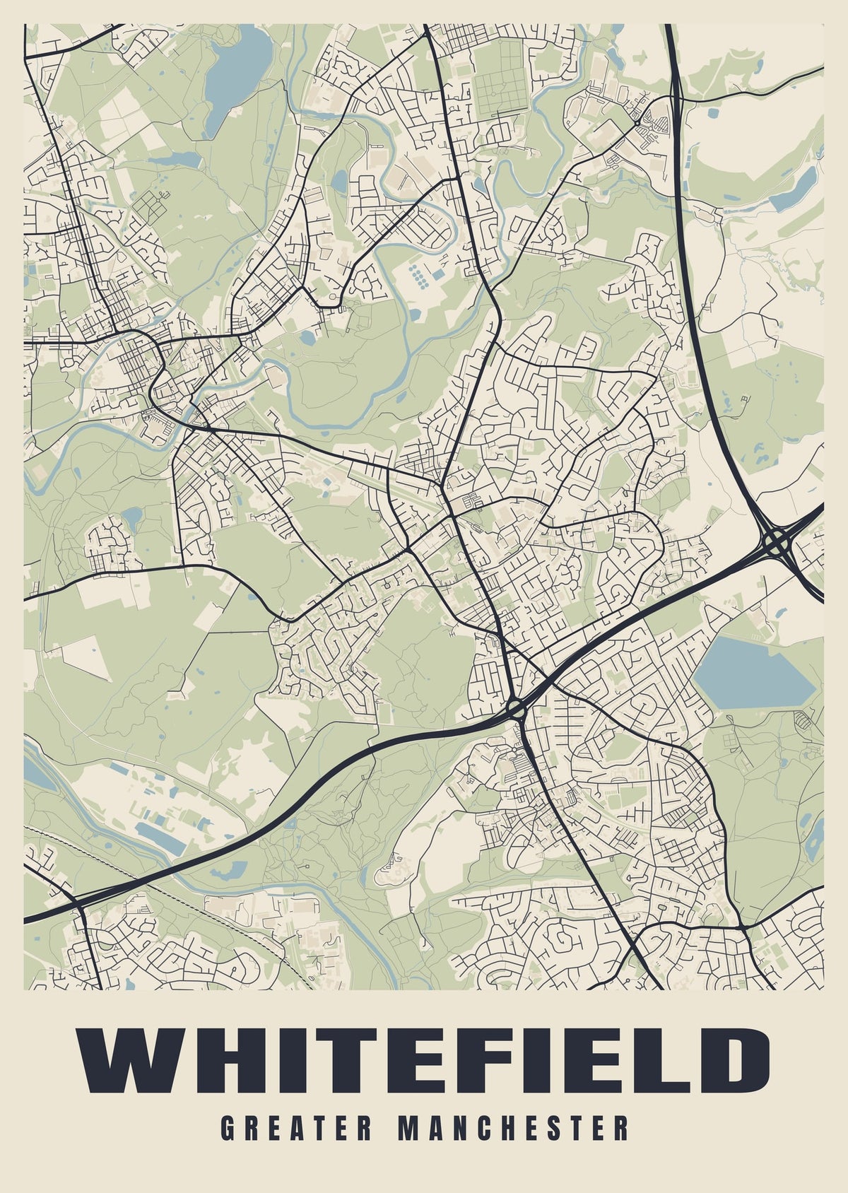 Street map poster of Whitefield, Greater Manchester