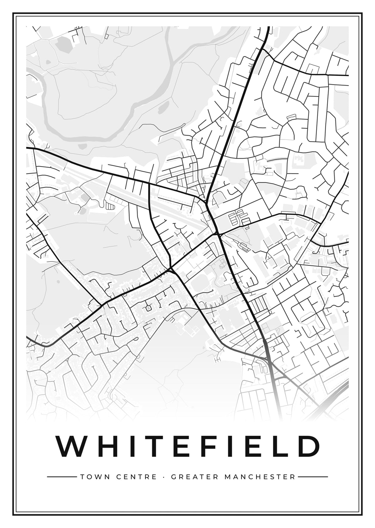 Street map poster of Whitefield town centre, Greater Manchester