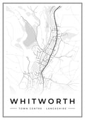 Street map poster of Whitworth town centre, Lancashire