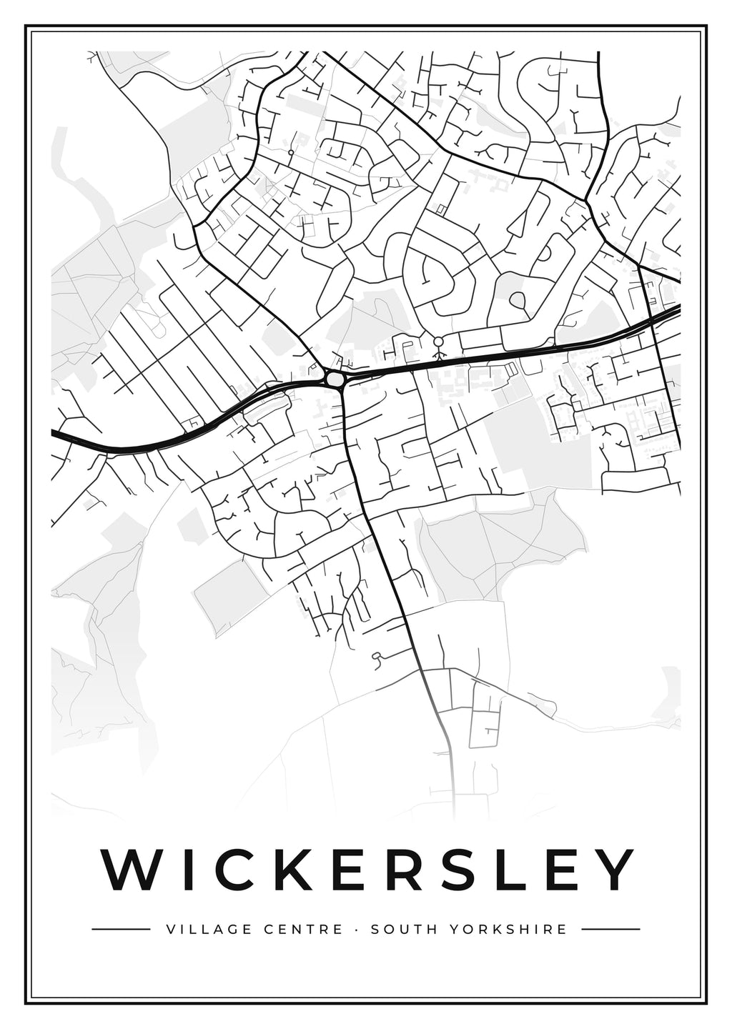Street map poster of Wickersley village centre, South Yorkshire