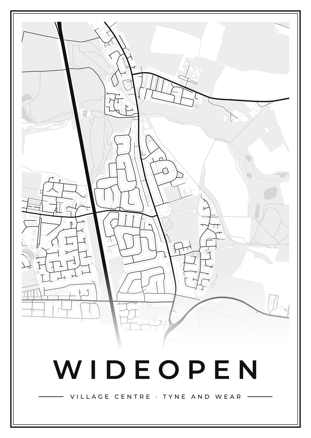 Street map poster of Wideopen village centre, Tyne and Wear