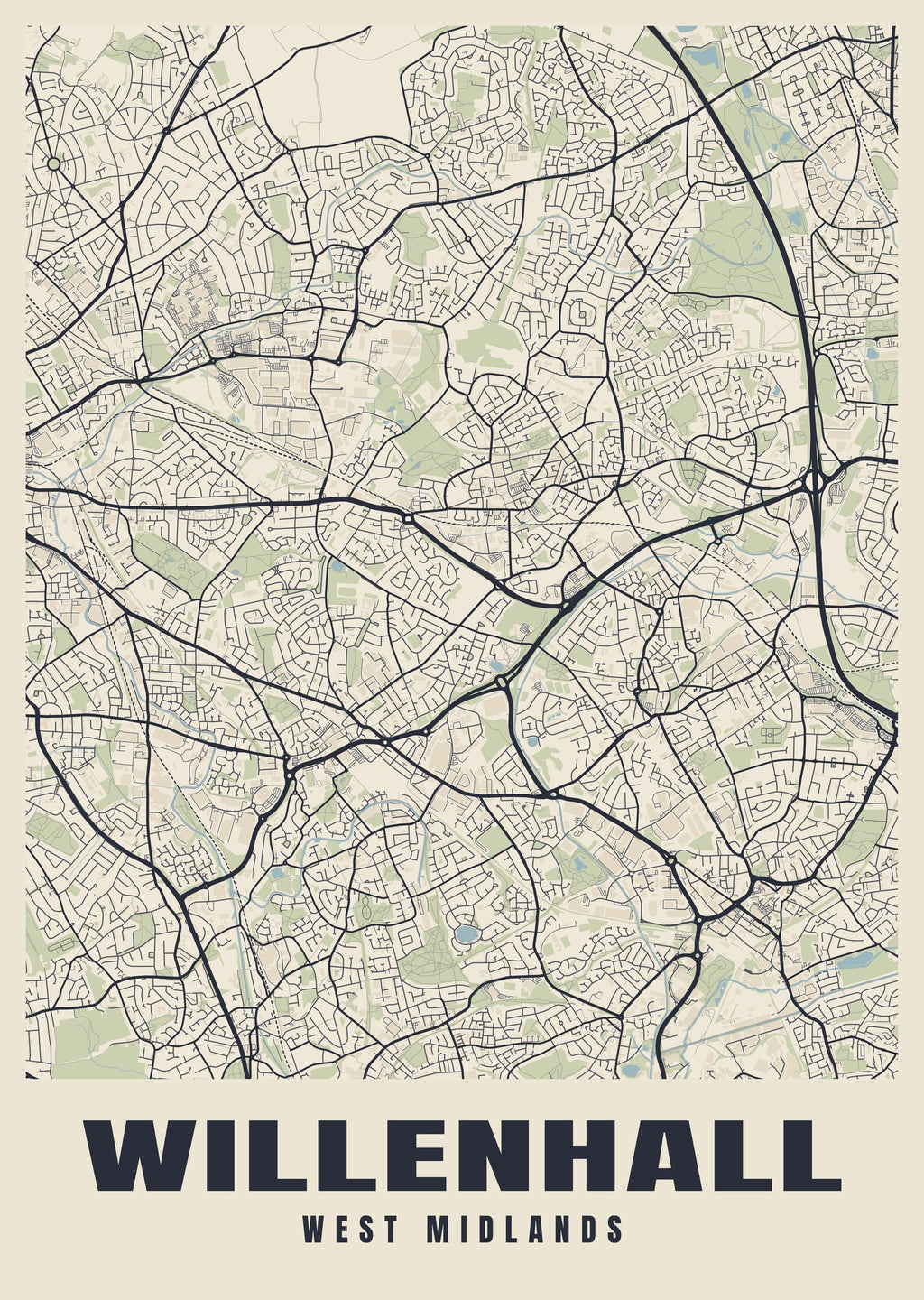 Street map poster of Willenhall, West Midlands