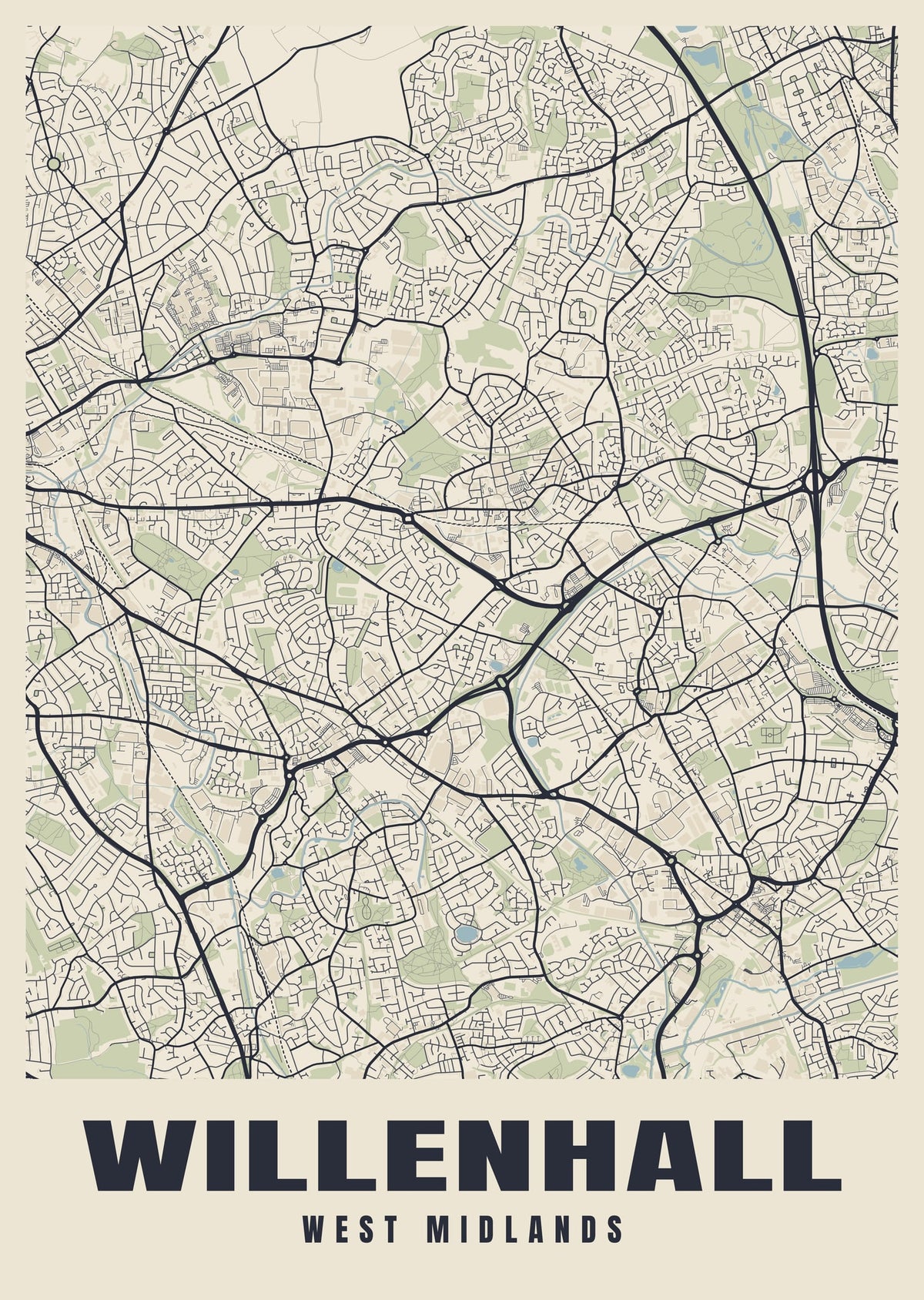 Street map poster of Willenhall, West Midlands