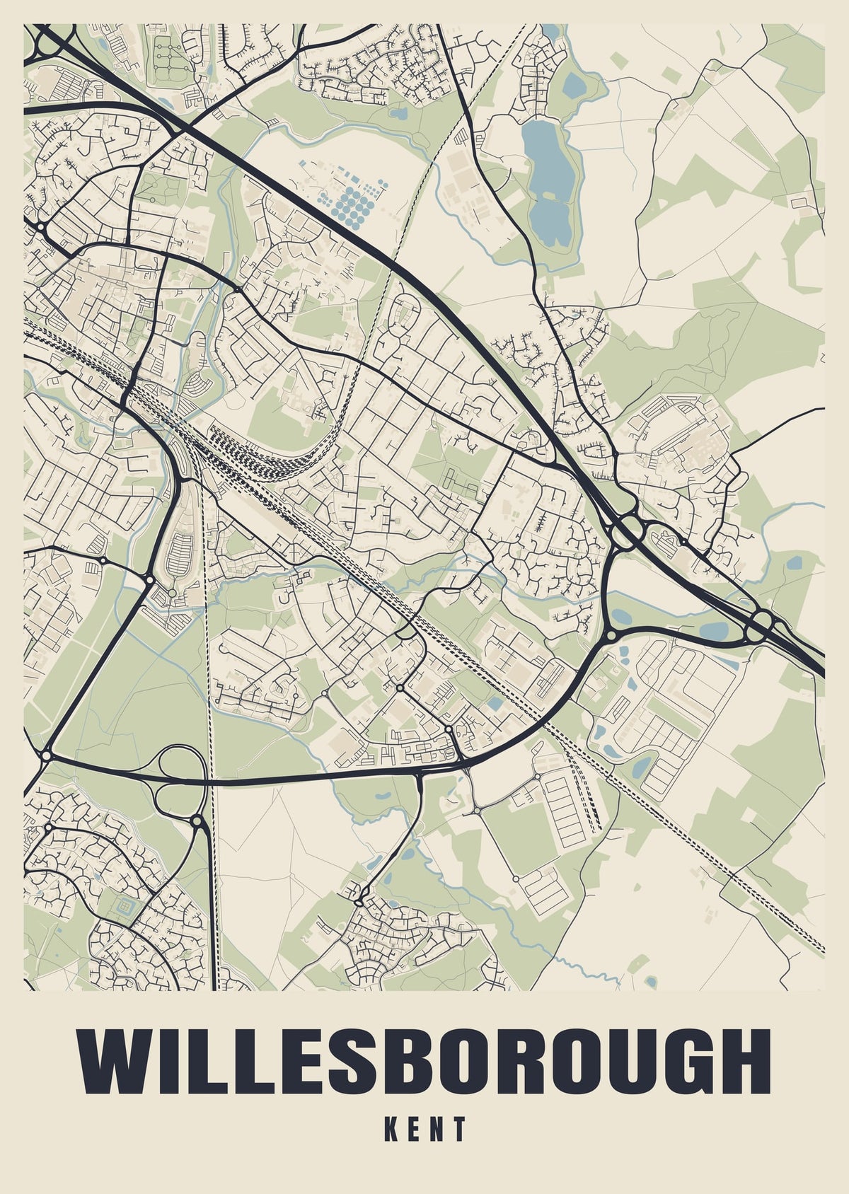 Street map poster of Willesborough, Kent
