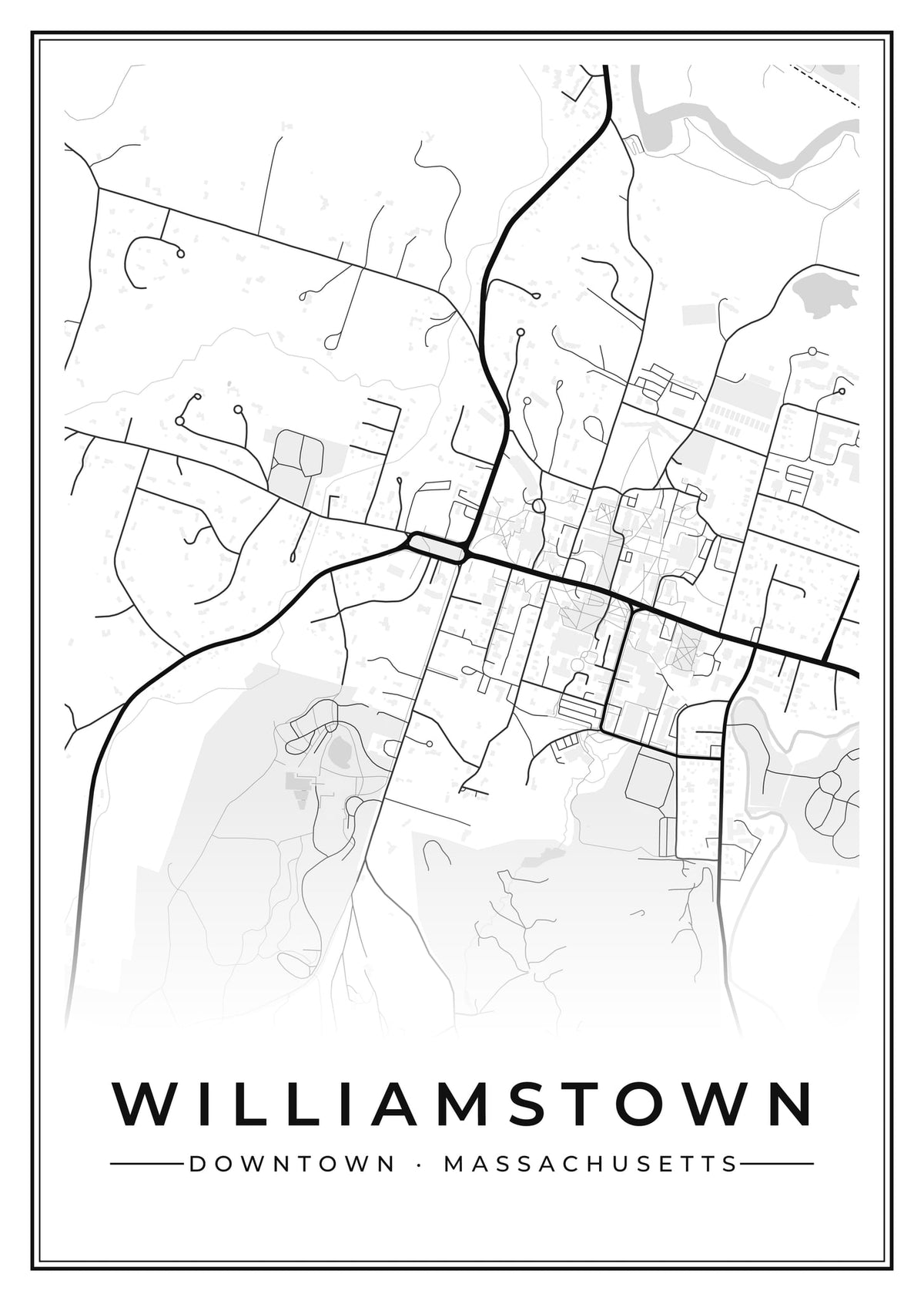 Street map poster of downtown Williamstown, Massachusetts