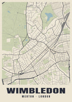 Heritage street map poster of Wimbledon, Merton, London