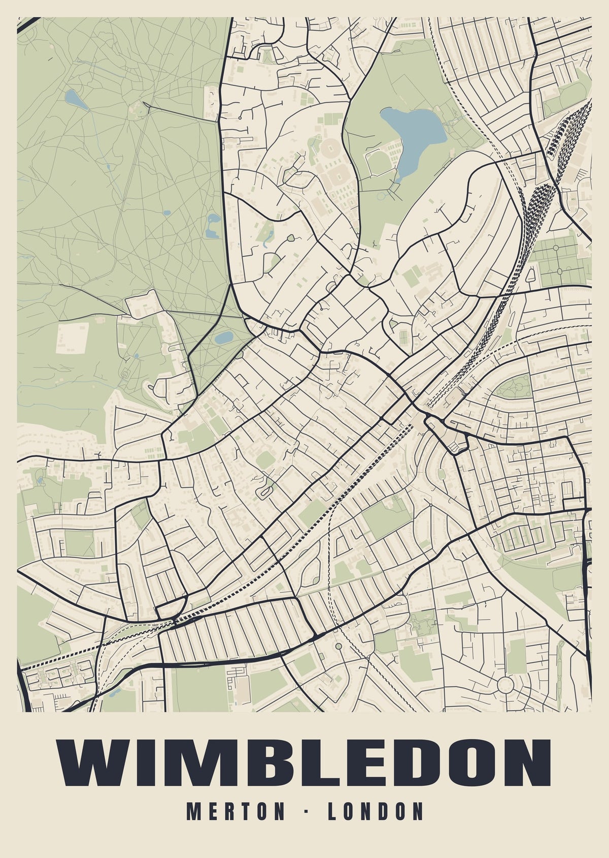 Heritage street map poster of Wimbledon, Merton, London
