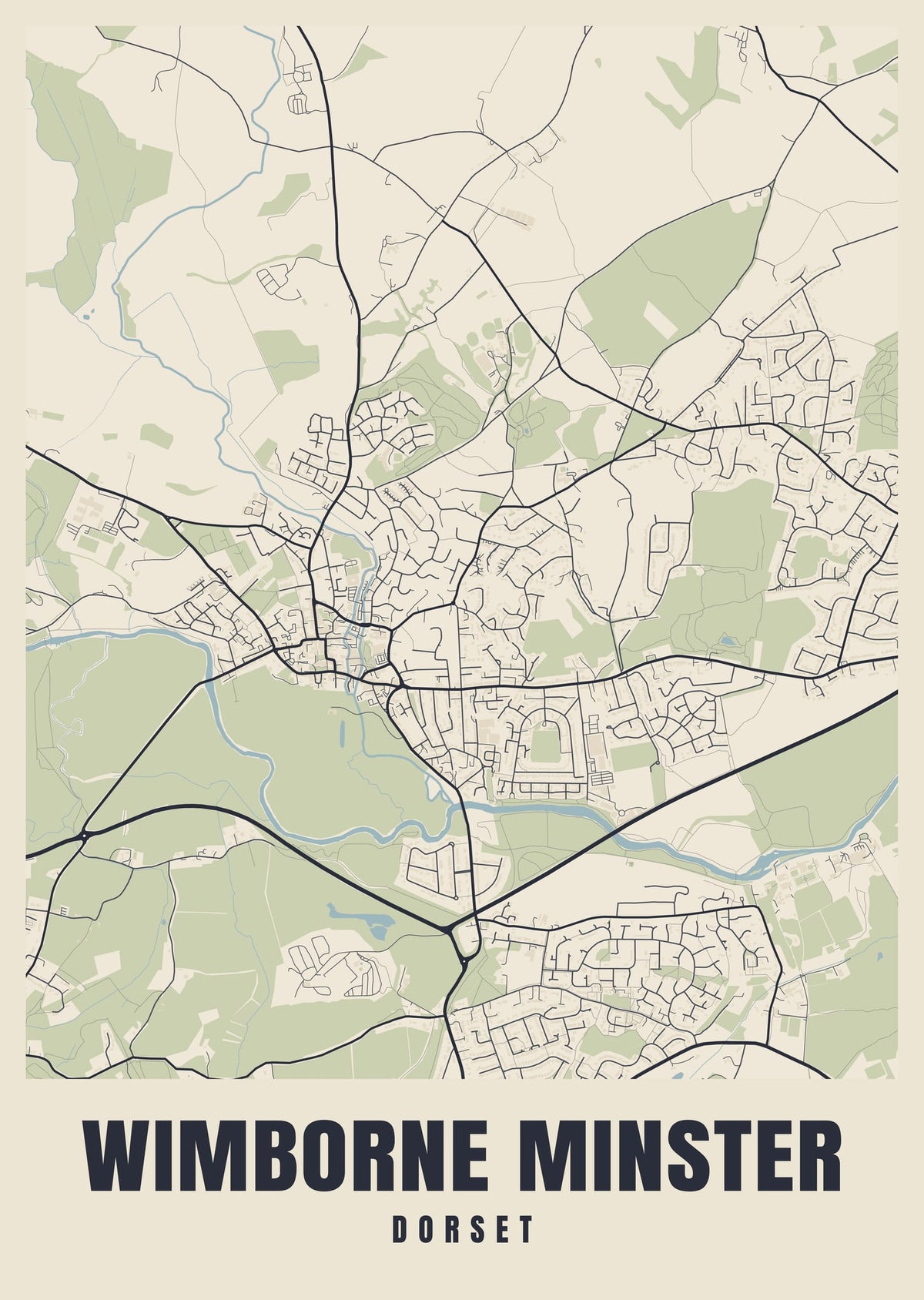 Street map poster of Wimborne Minster, Dorset