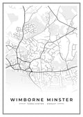 Street map poster of Wimborne Minster town centre, Dorset