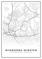Street map poster of Wimborne Minster town centre, Dorset