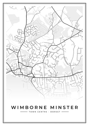 Wimborne Minster Town Centre Street Map Poster