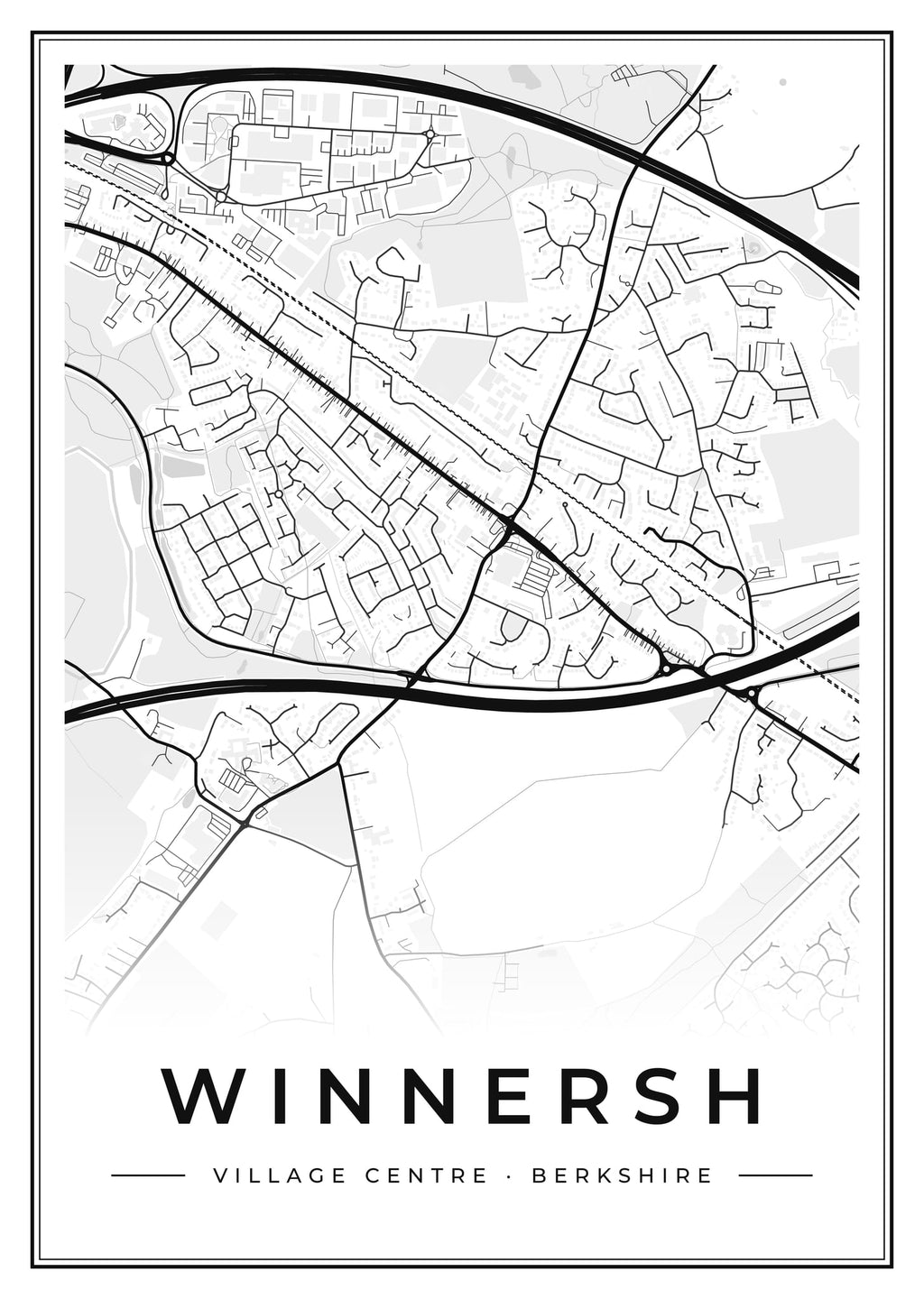 Street map poster of Winnersh village centre, Berkshire