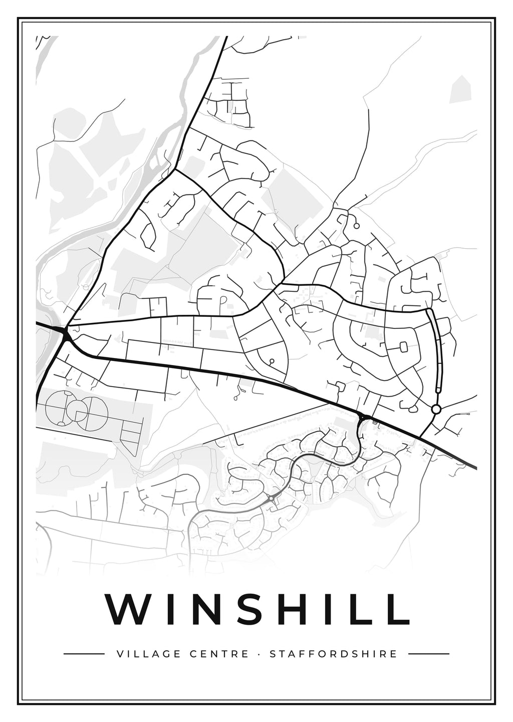 Street map poster of Winshill village centre, Staffordshire