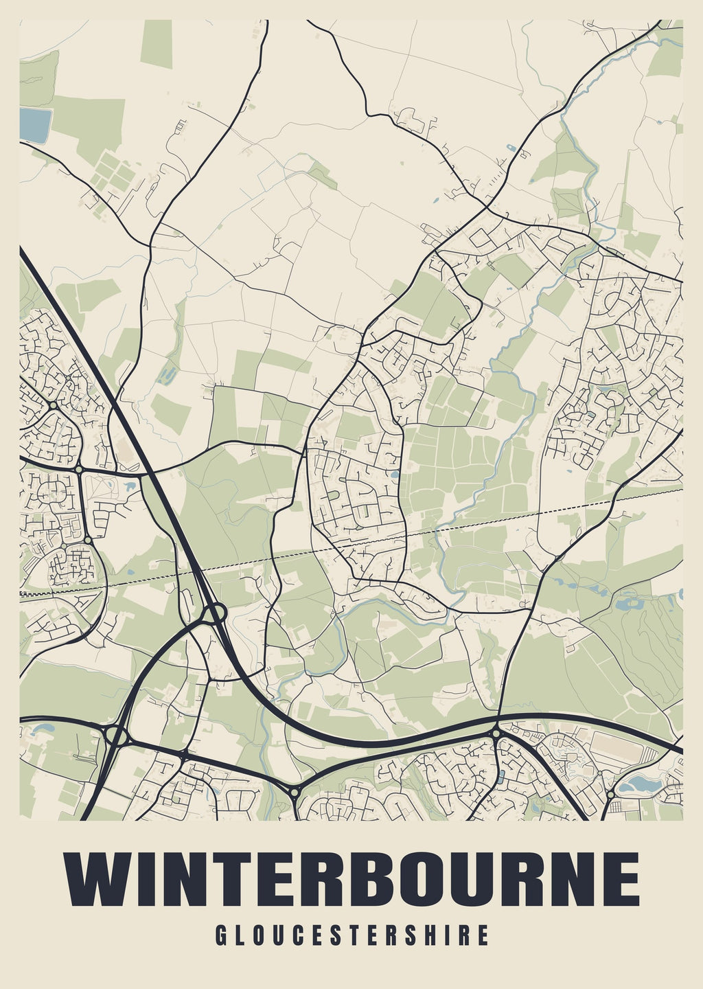 Street map poster of Winterbourne, Gloucestershire