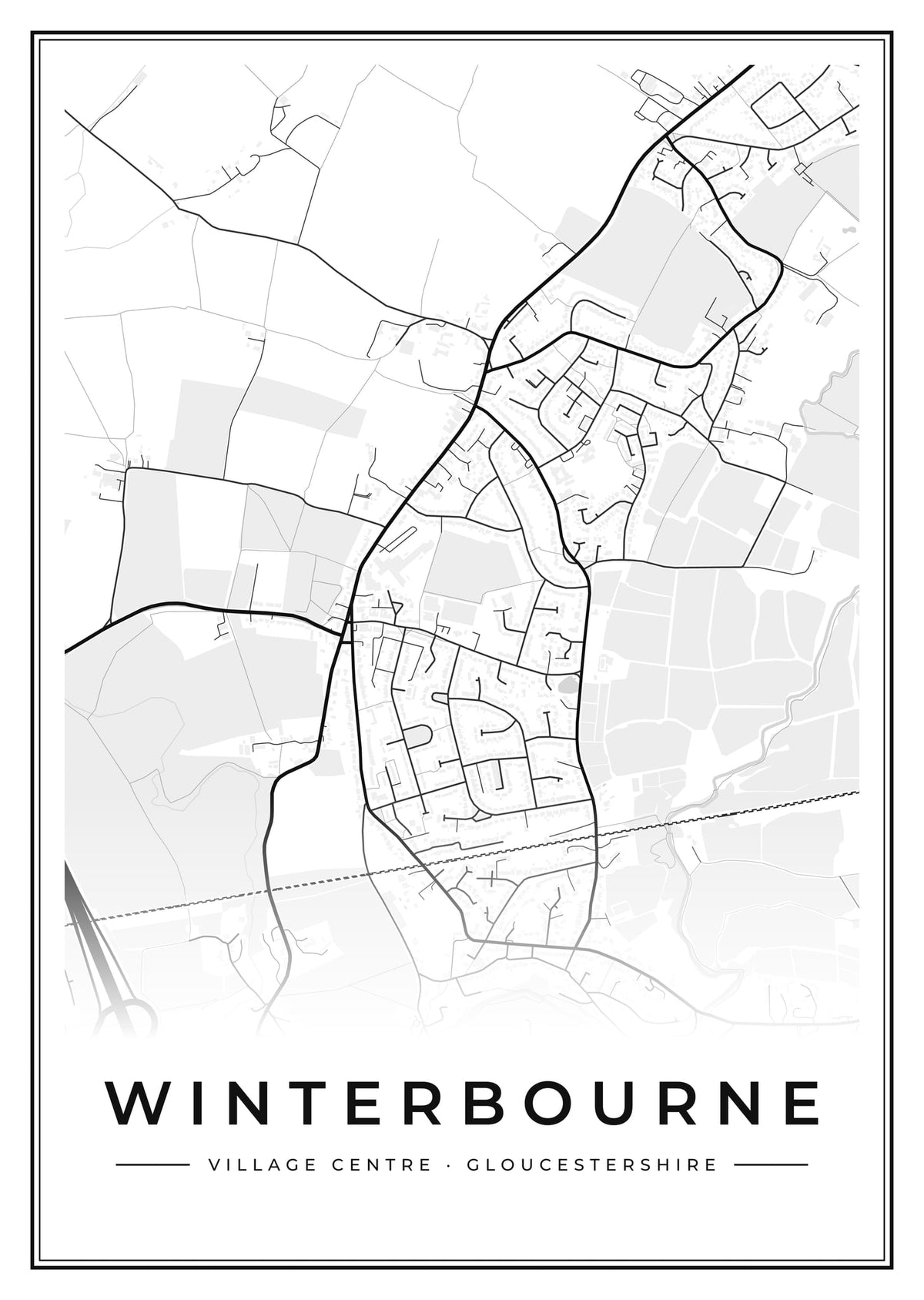 Street map poster of Winterbourne village centre, Gloucestershire