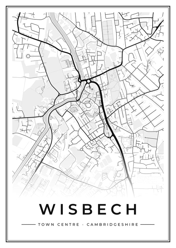 Wisbech Town Centre Street Map Poster