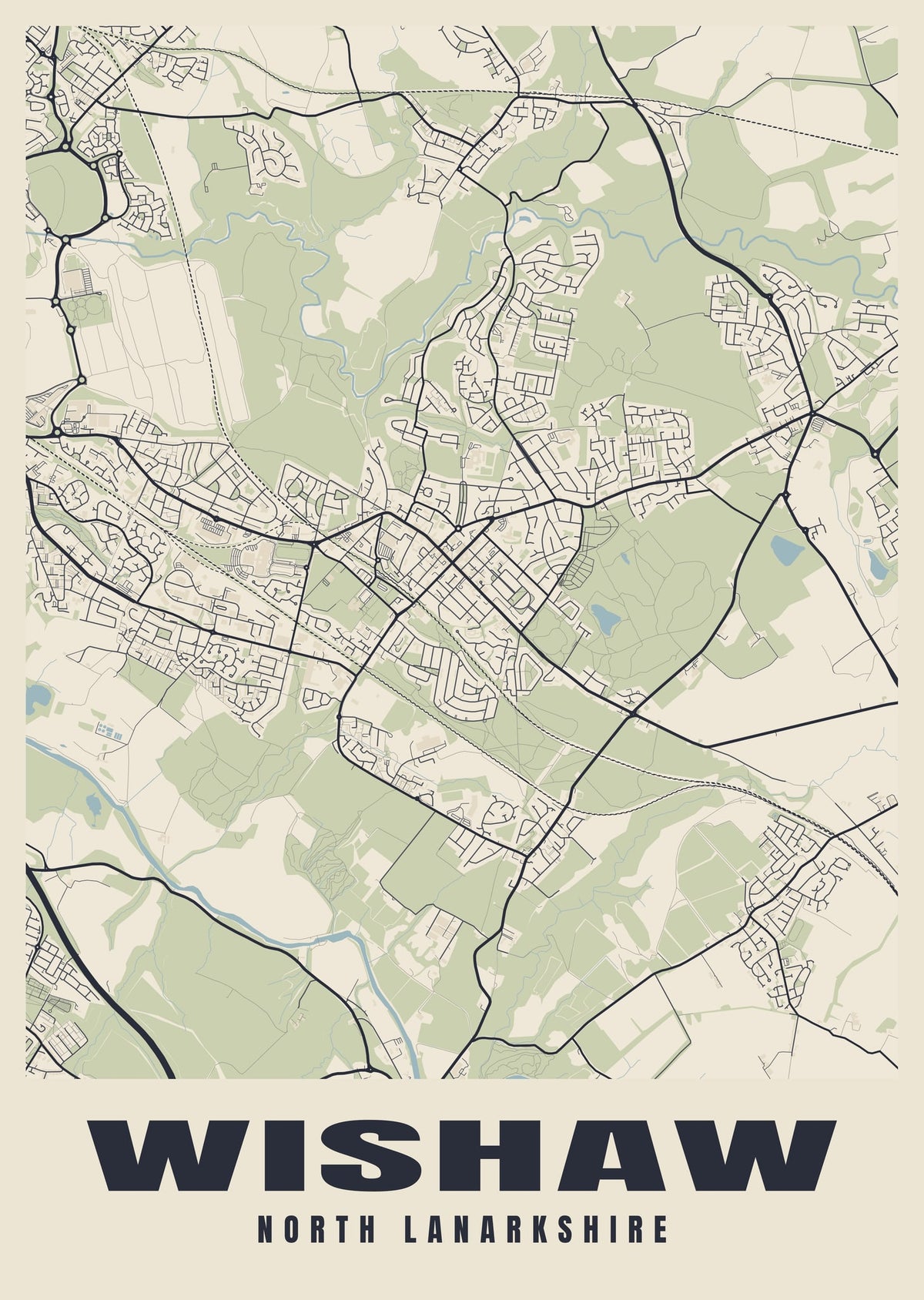 Street map poster of Wishaw, North Lanarkshire