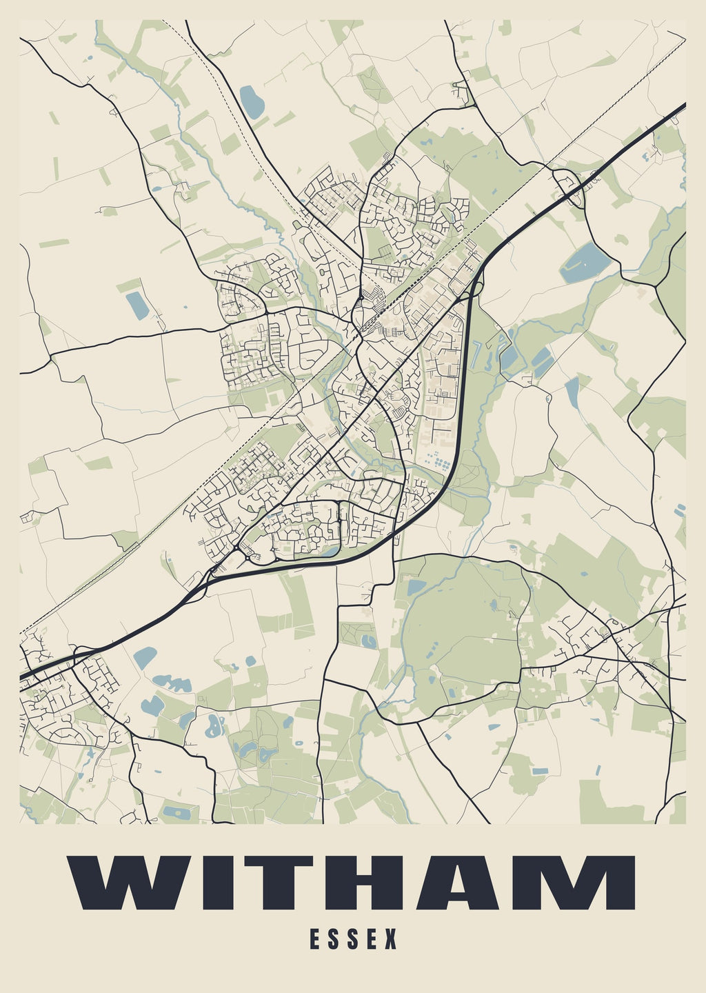 Street map poster of Witham, Essex