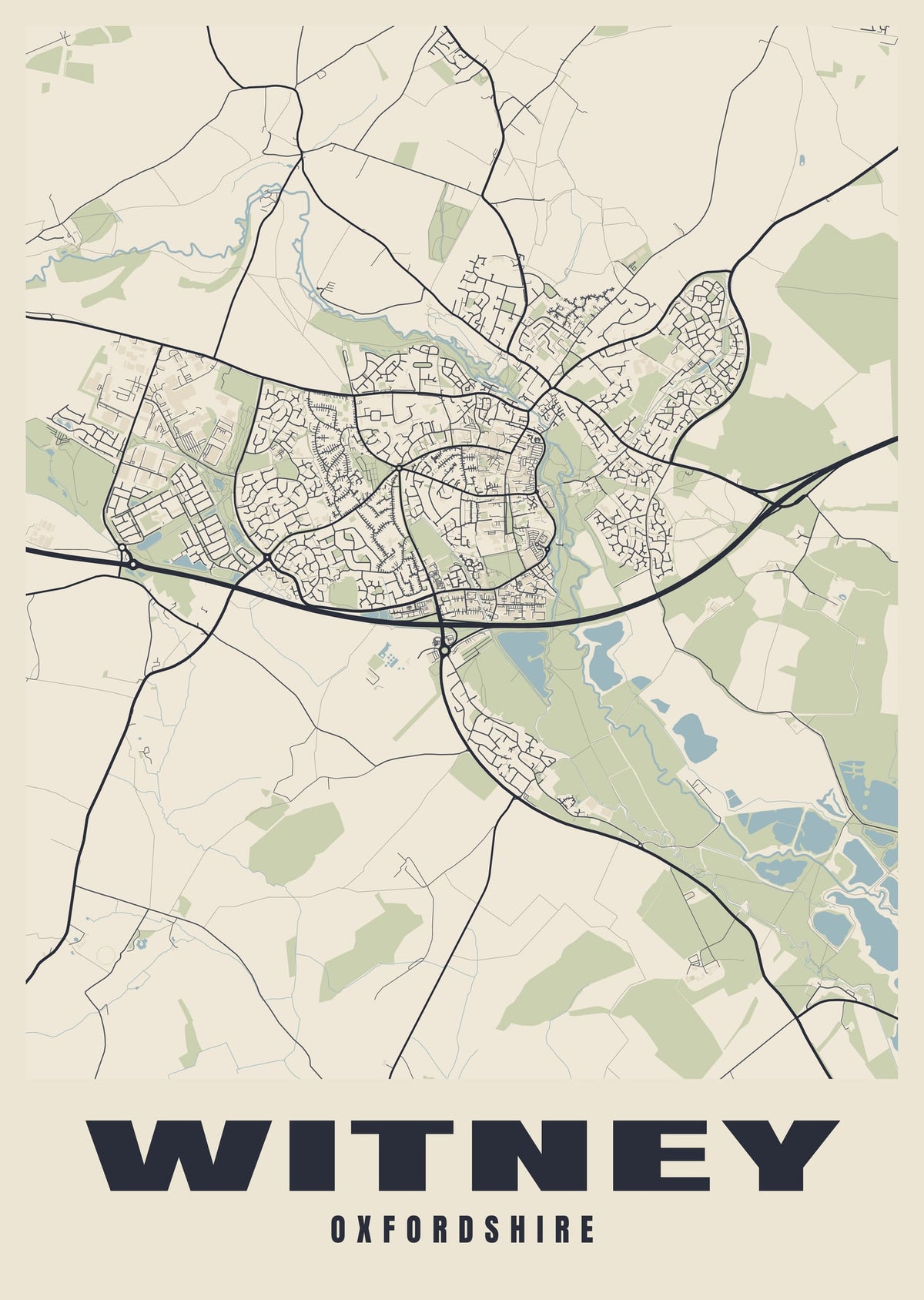 Street map poster of Witney, Oxfordshire