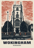 All Saints Church, Wokingham poster, Linocut style